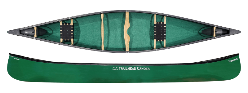 Trailhead Canoes Prospector 15 Basalt Innegra, Vinyl Trim Green