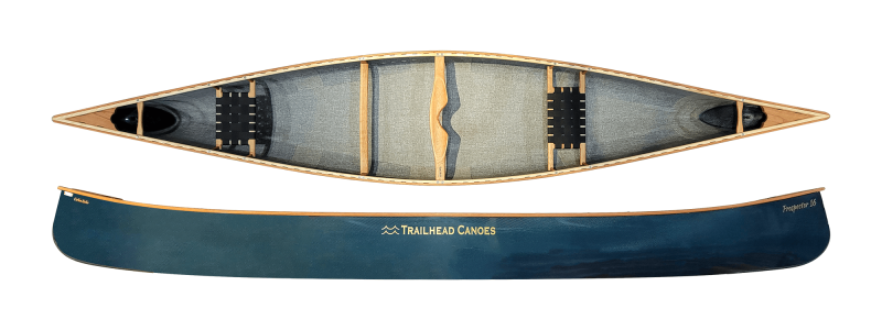 Trailhead Canoes Prospector 16 Carbon Kevlar, Wood Trimm Kneeling Thwart, Colour Matched Skid Plates Teal