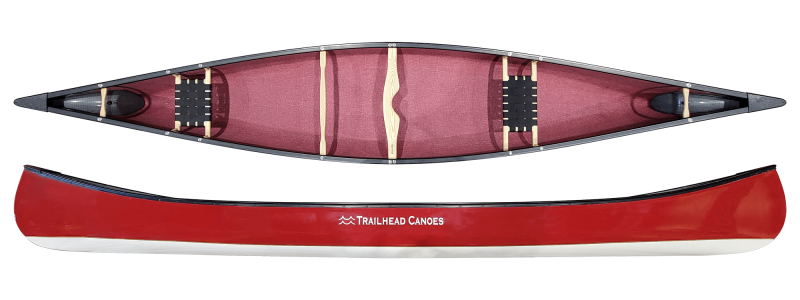 Trailhead Canoes Prospector 17L, Basalt Innegra, Vinyl Trim, Two-Tone White Bottom Bordeaux Red